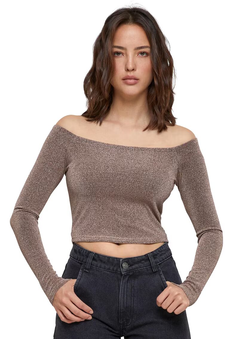 Urban Classics Bluza crop stralucitoare - Maro taupe