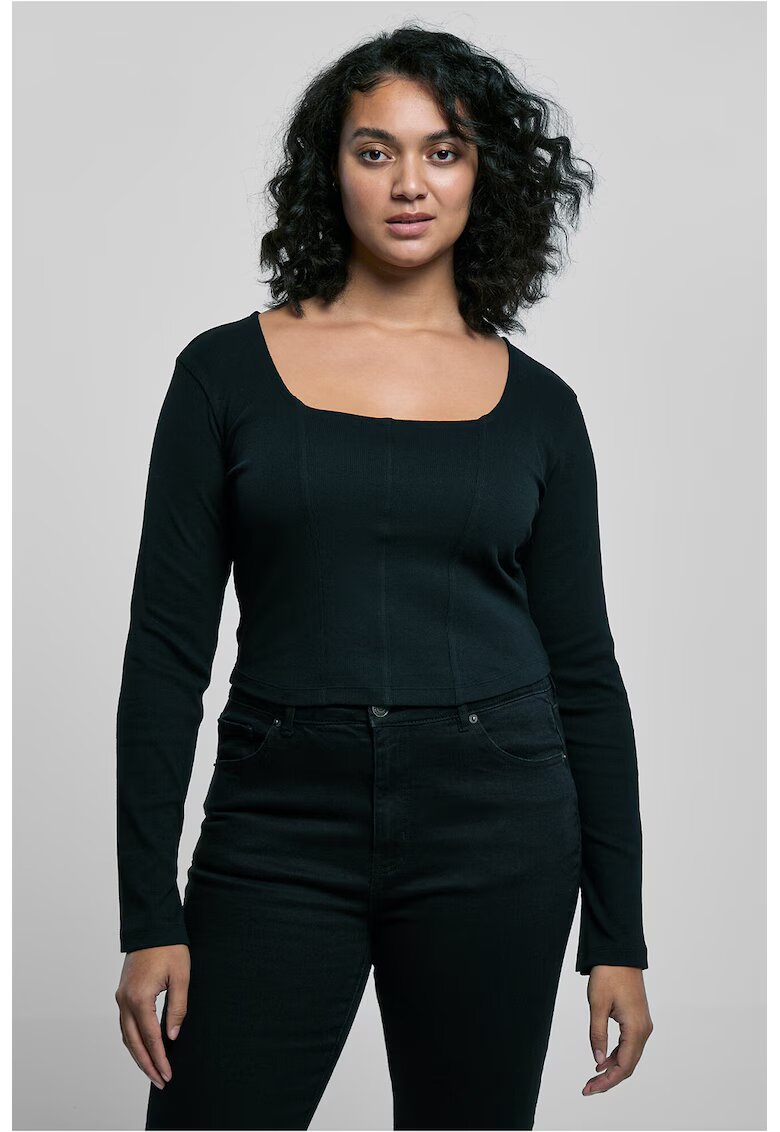 Urban Classics Bluza cu decolteu patrat - Negru