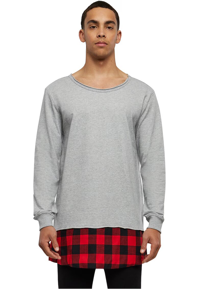Urban Classics Bluza de bumbac cu doua texturi - Rosu/Gri melange