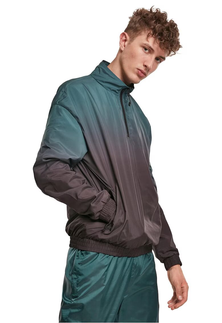 Urban Classics Bluza de trening cu decolteu cu fermoar scurt - Negru/Albastru petrol