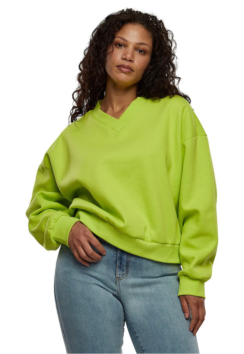 Urban Classics Bluza de trening cu decolteu in V si maneci cazute - Verde lime