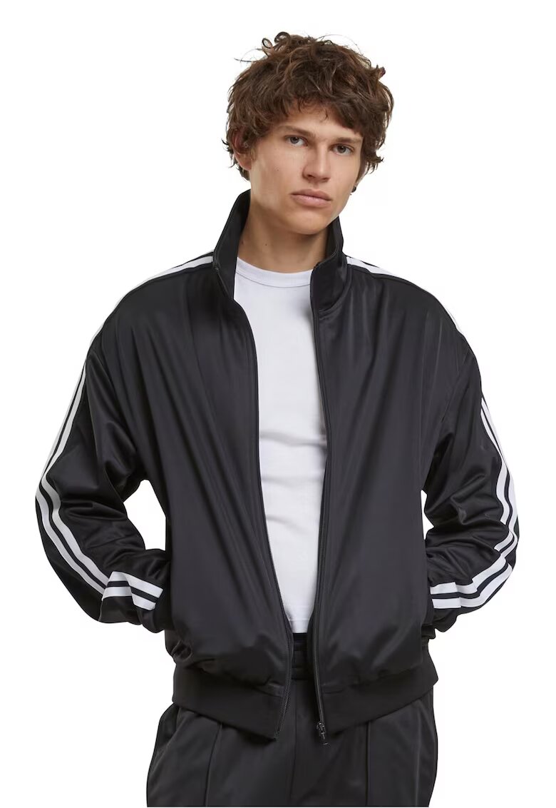 Urban Classics Bluza de trening cu fermoar cu benzi contrastante pe maneci - Negru