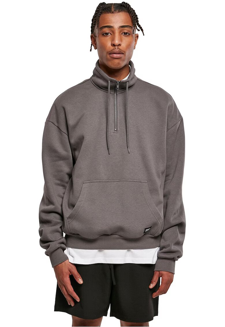 Urban Classics Bluza de trening din bumbac organic cu fermoar si buzunar kangaroo - Gri inchis