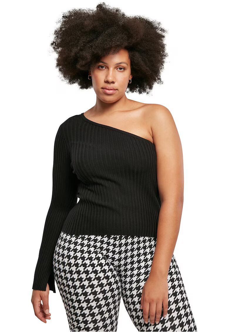 Urban Classics Bluza striata cu decolteu pe un umar - Negru