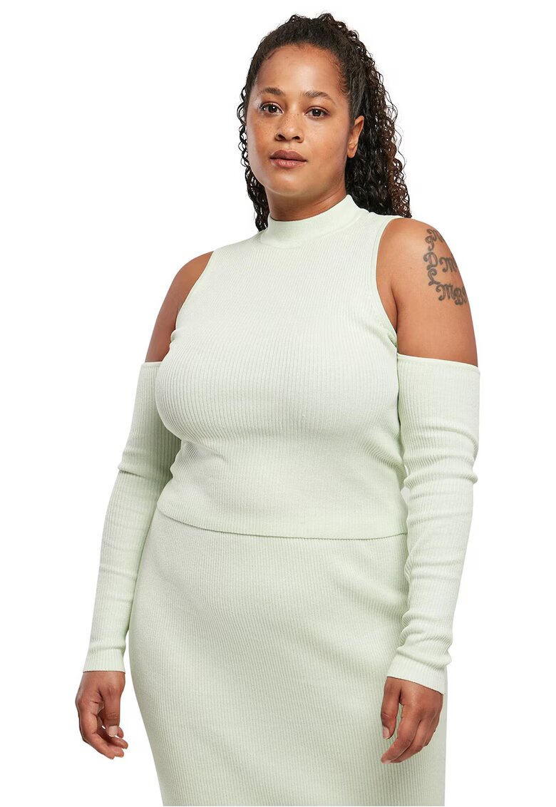 Urban Classics Bluza striata tricotata cu umeri decupati - Verde menta