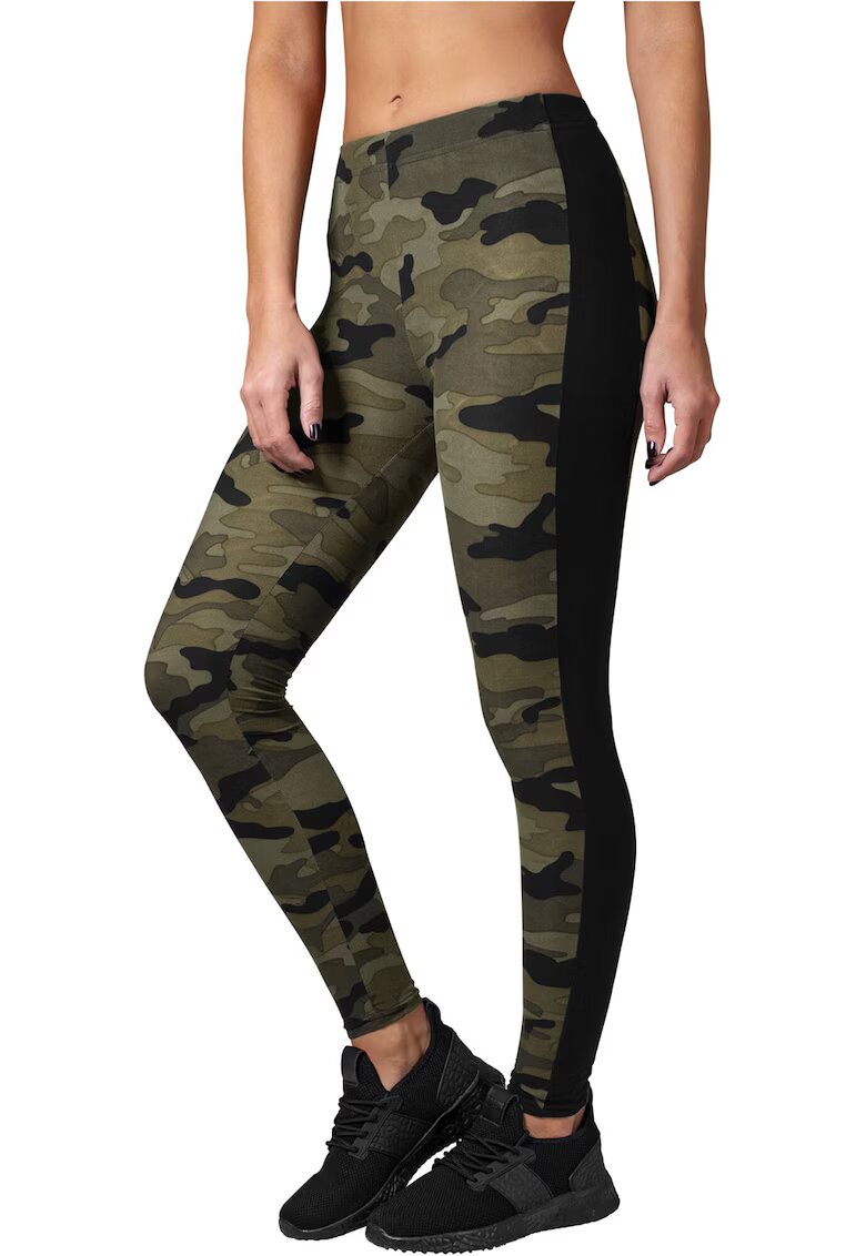 Urban Classics Colanti cu model camuflaj - Negru/Verde feriga