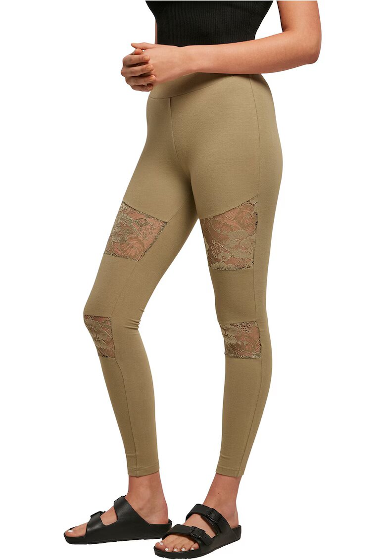 Urban Classics Colanti din amestec de bumbac cu insertii de dantela - Verde sparanghel