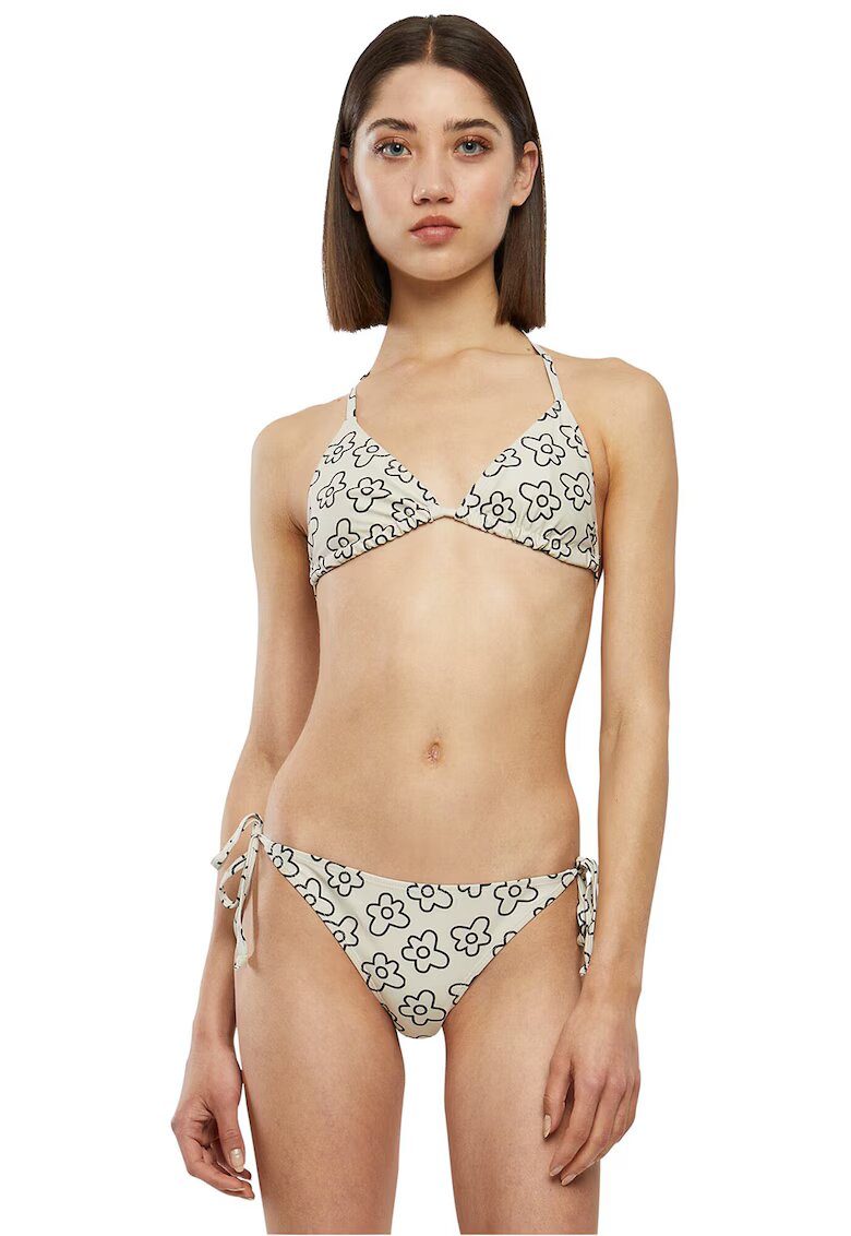 Urban Classics Costum de baie triunghiular cu model floral - Negru/Crem