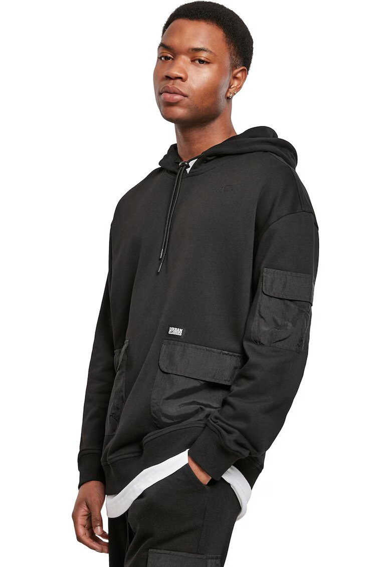 Urban Classics Hanorac din amestec de bumbac cu buzunare cu clapa - Negru