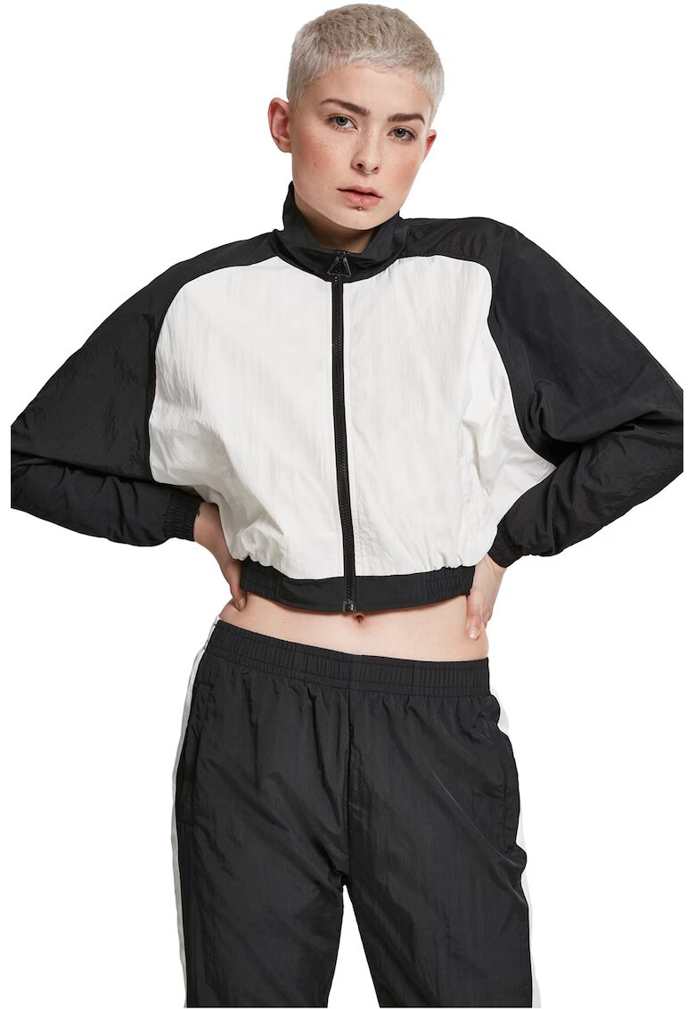 Urban Classics Jacheta crop cu model colorblock - Alb/Negru