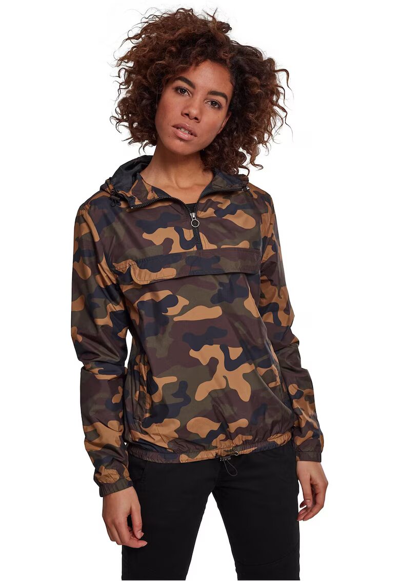 Urban Classics Jacheta fara inchidere cu imprimeu camuflaj - Negru/Portocaliu pal/Verde feriga