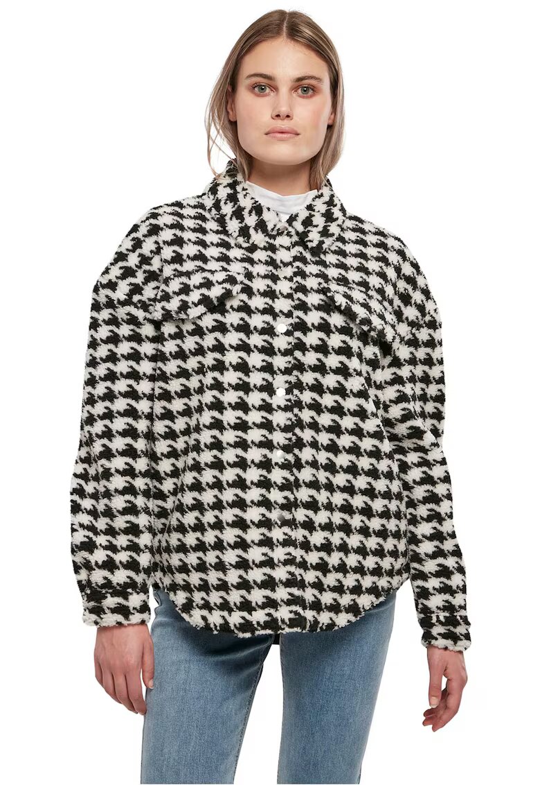 Urban Classics Jacheta pufoasa cu model houndstooth - Alb/Negru