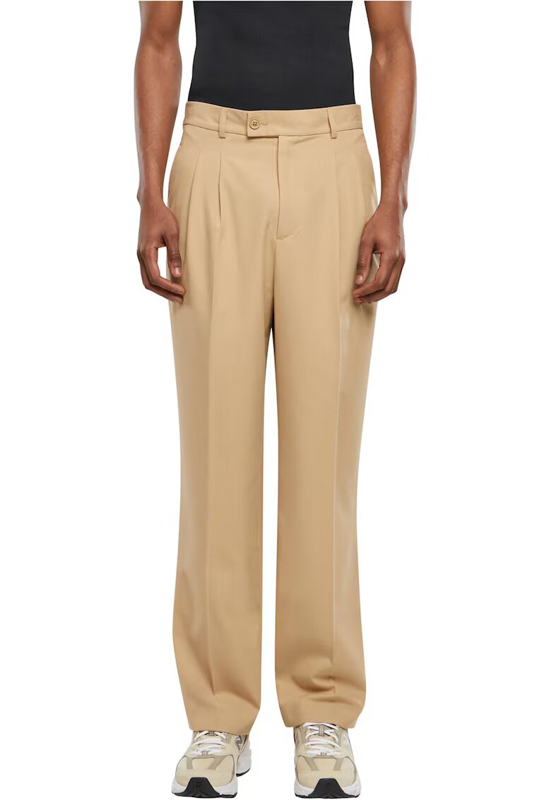 Urban Classics Pantaloni cu croiala dreapta si pliuri - Bej