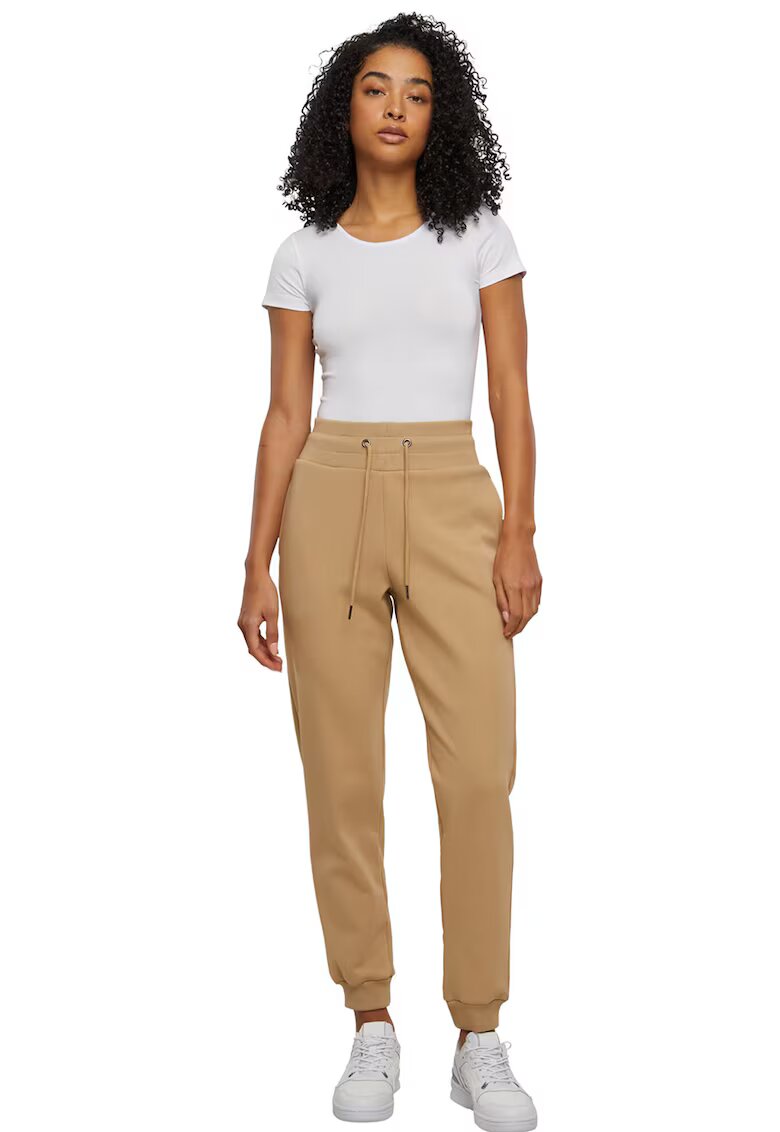 Urban Classics Pantaloni de trening cu snur de ajustare si talie inalta - Maro camel