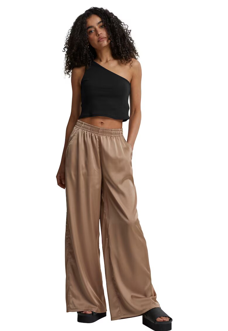 Urban Classics Pantaloni din satin cu croiala ampla si banda elastica in talie - Maro inchis
