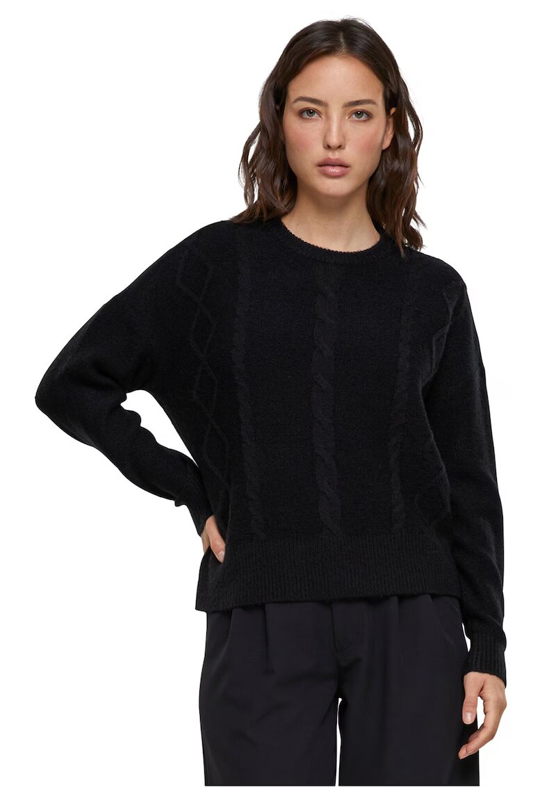 Urban Classics Pulover cu maneci cazute si design cu torsade - Negru melange