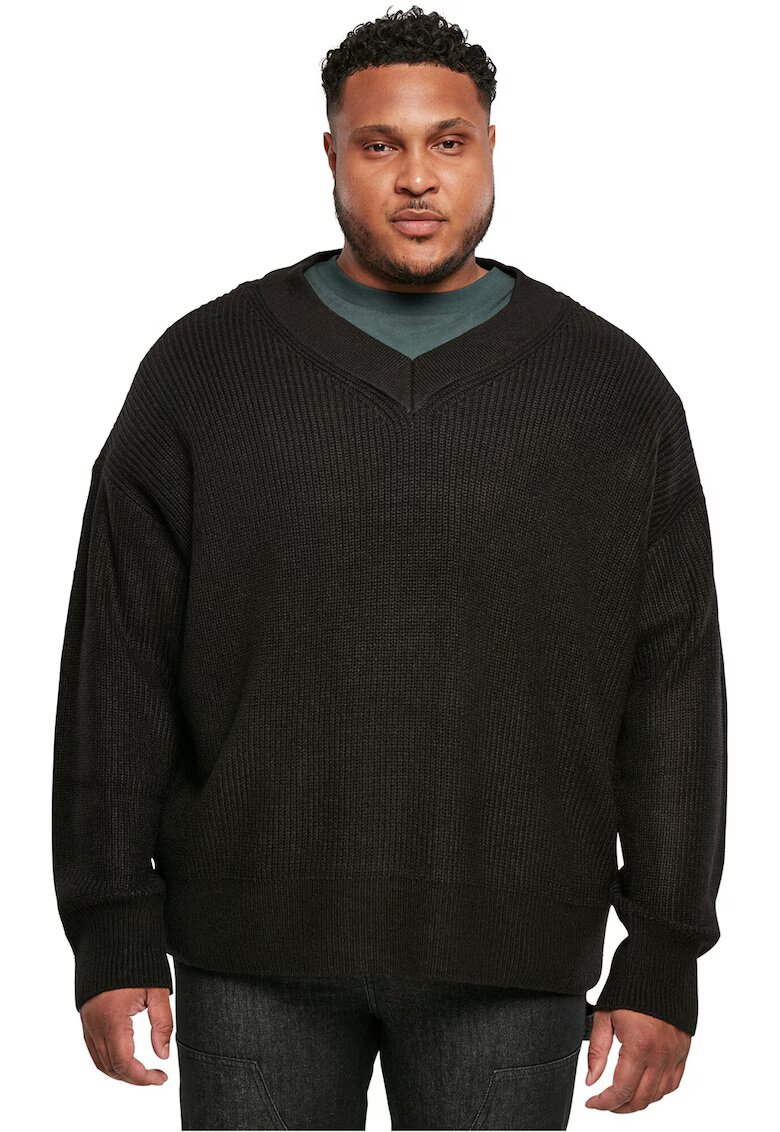 Urban Classics Pulover tricotat cu decolteu in V - Negru