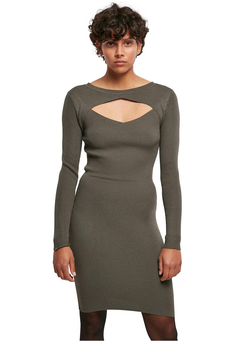 Urban Classics Rochie striata cu decupaj frontal - Verde sparanghel