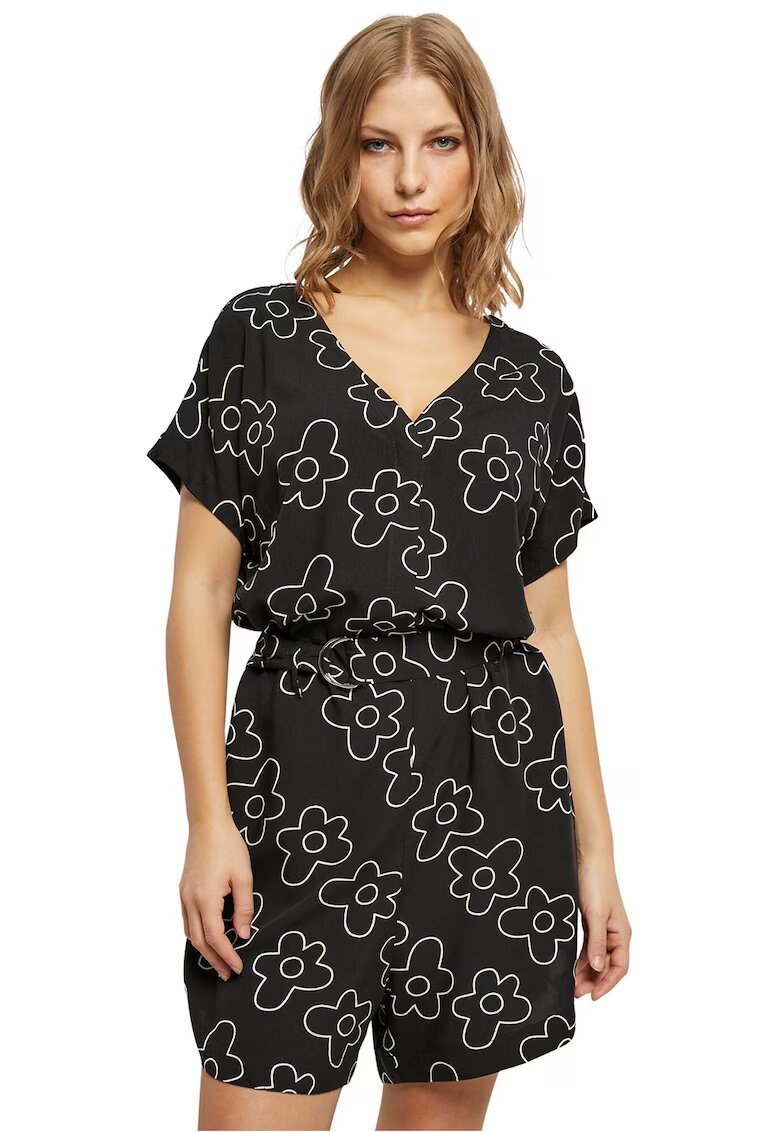 Urban Classics Salopeta scurta cu o curea si decolteu in V - Alb fildes/Negru