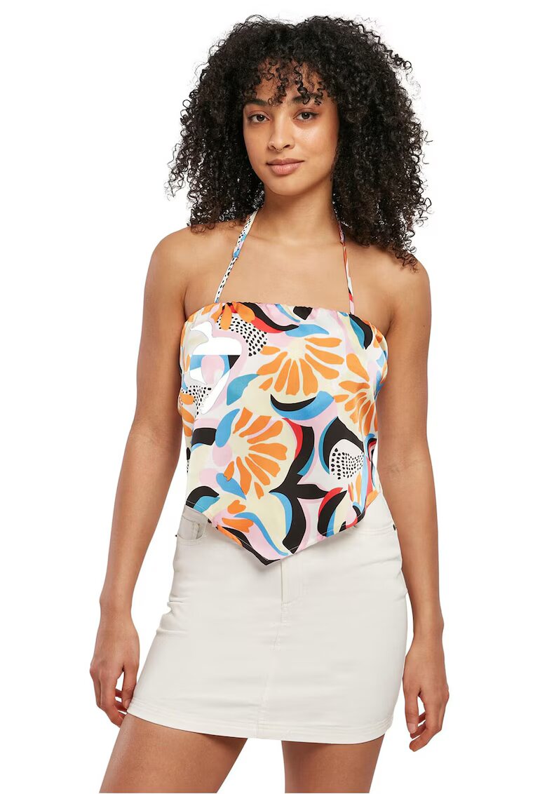 Urban Classics Top crop cu prindere pe spate - Alb/Portocaliu/Albastru deschis