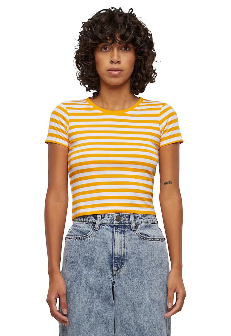 Urban Classics Tricou crop cu model in dungi - Alb/Portocaliu
