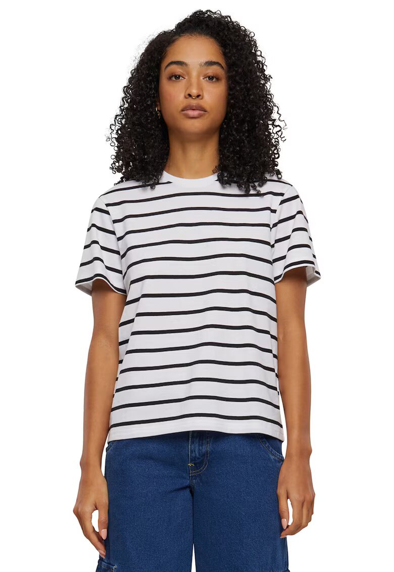 Urban Classics Tricou cu decolteu rotund - Negru/Alb optic