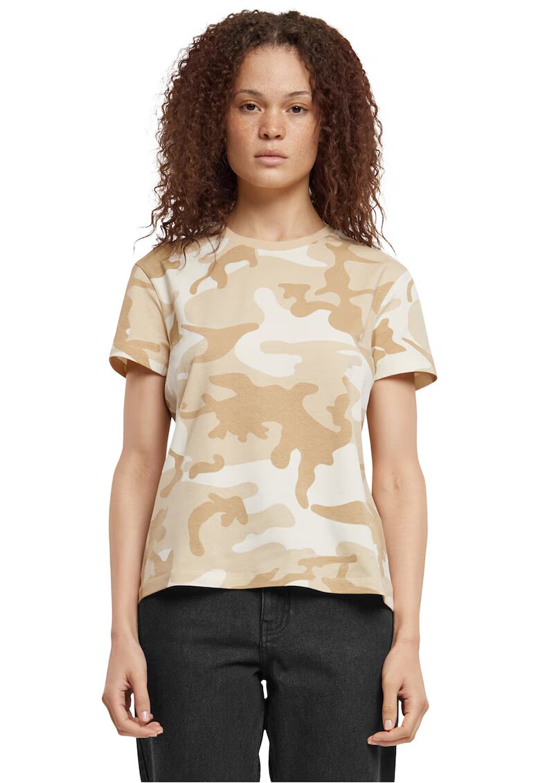 Urban Classics Tricou cu imprimeu camuflaj - Alb fildes/Maro taupe deschis