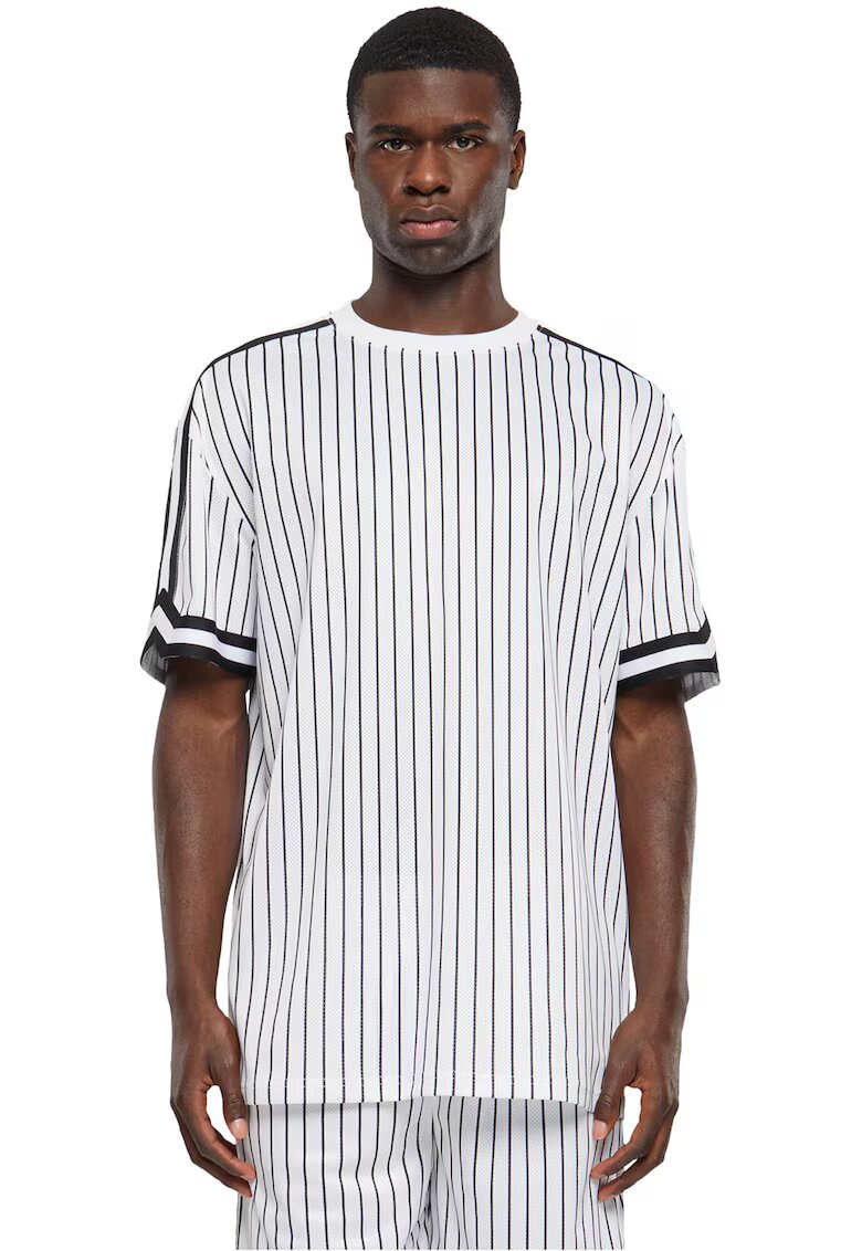 Urban Classics Tricou in dungi cu decolteu la baza gatului - Negru stins/Alb murdar