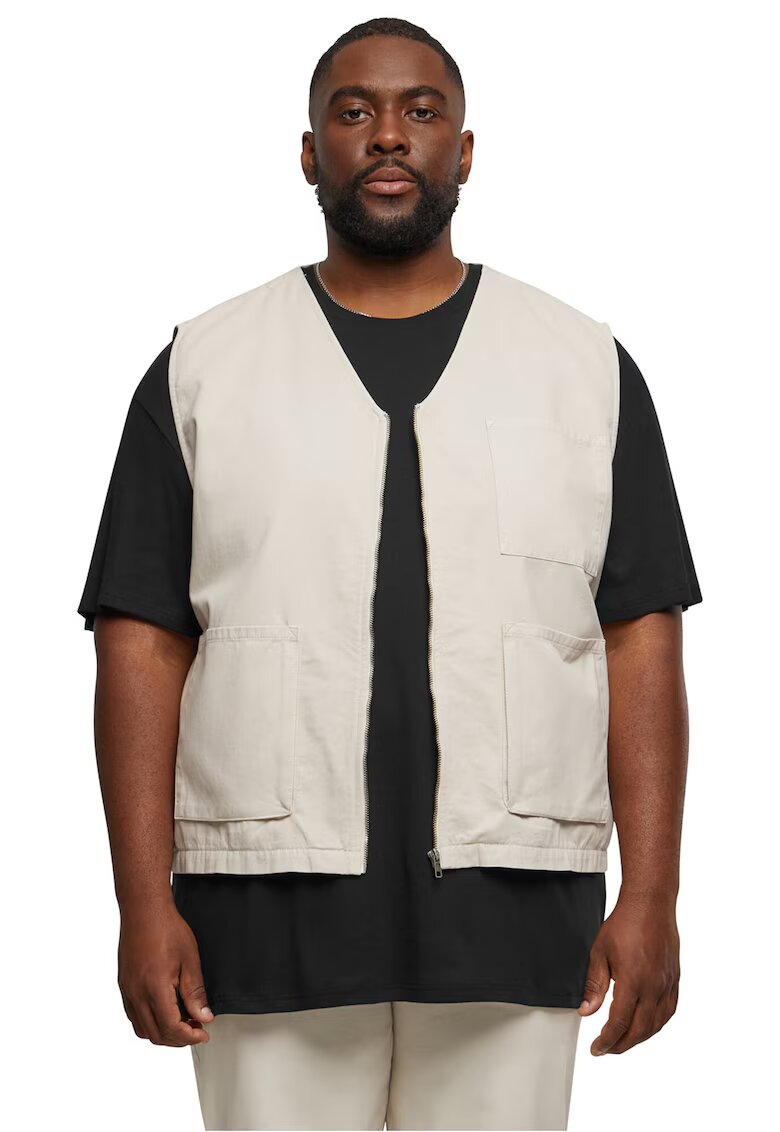 Urban Classics Vesta de bumbac cu buzunare aplicate - Maro nisip