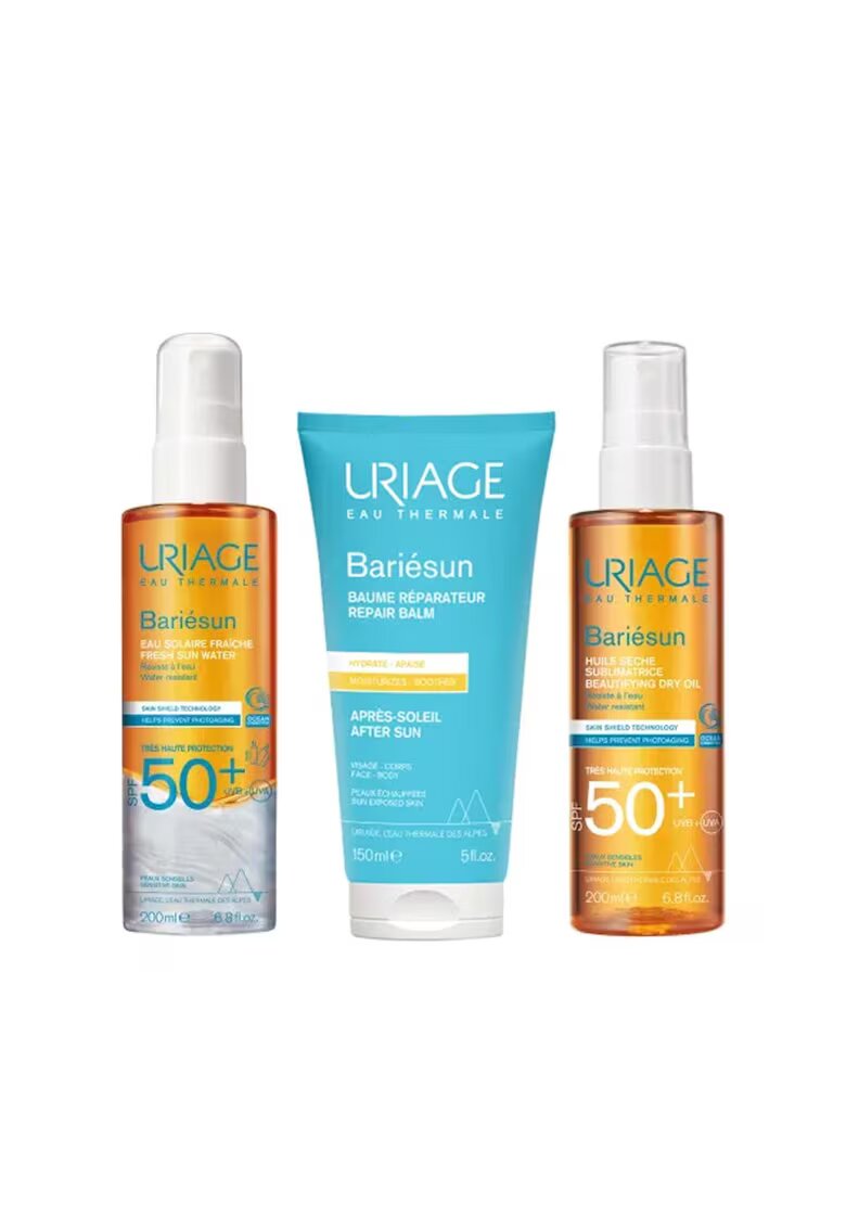 Uriage Set Bariésun cu protectie solara SPF 50+ si ingrijire dupa plaja – Apa solara 200 ml - Ulei uscat 200 ml - Balsam Reparator 150 ml