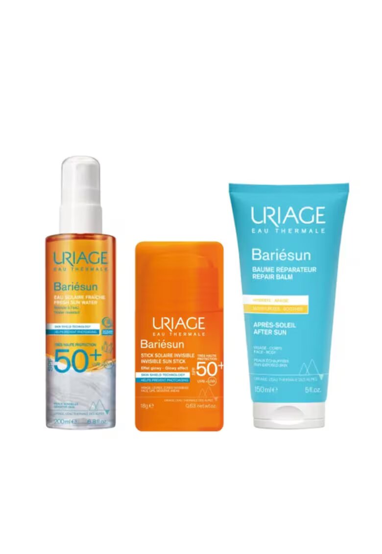 Uriage Set Bariesun Protectie solara si ingrijire dupa plaja – Apa solara SPF 50+ 200 ml - Stick solar invizibil SPF 50+ 18 g - Balsam reparator dupa plaja - 150 ml