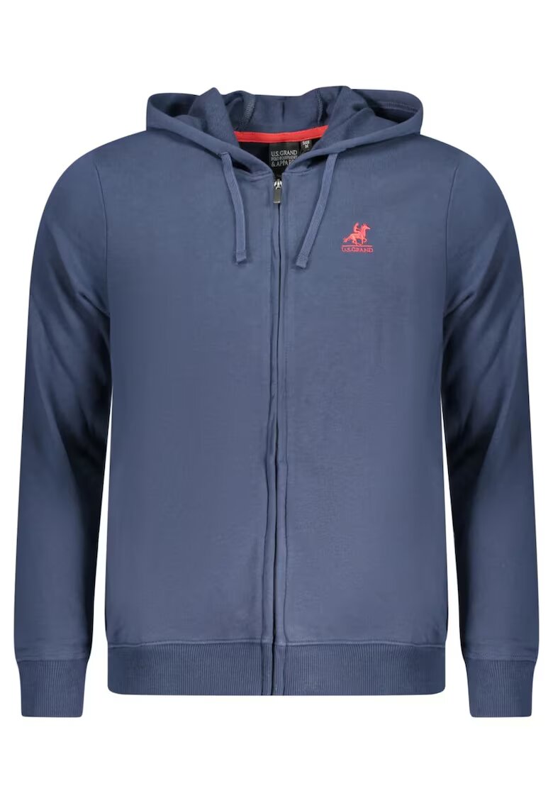 US GRAND POLO EQUIPMENT  APPAREL U.S. Grand POLO hanorac barbati cu fermoar si gluga - logo brodat - cu buzunare - verde - Albastru inchis