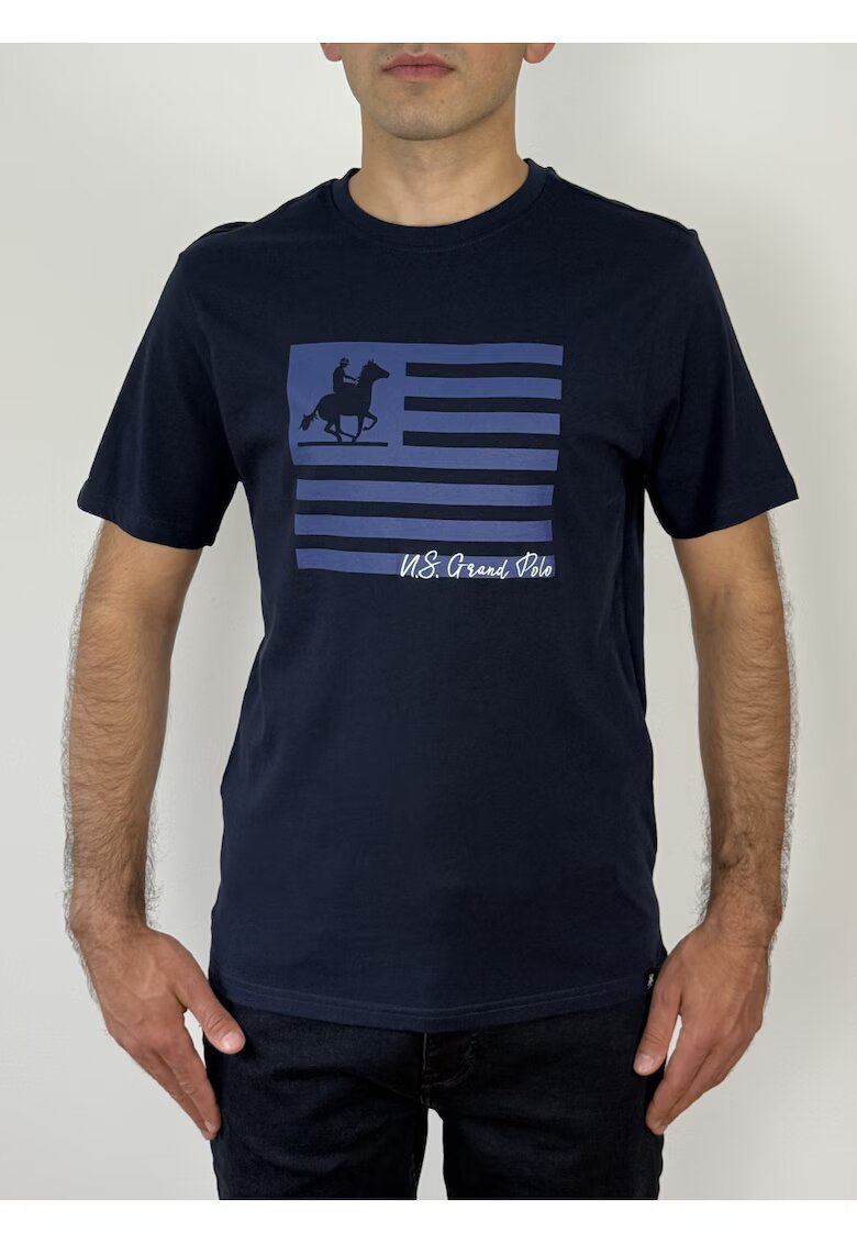 US GRAND POLO EQUIPMENT  APPAREL U.S. Grand POLO Tricou barbati cu imprimeu cu logo - Regular fit - Bleumarin inchis