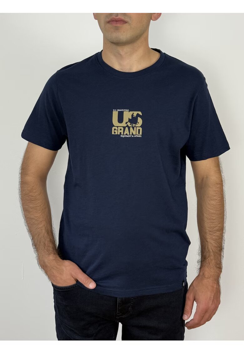 US GRAND POLO EQUIPMENT  APPAREL U.S. Grand POLO Tricou barbati cu logo si imprimeu text pe spate - Regular fit - Bleumarin inchis