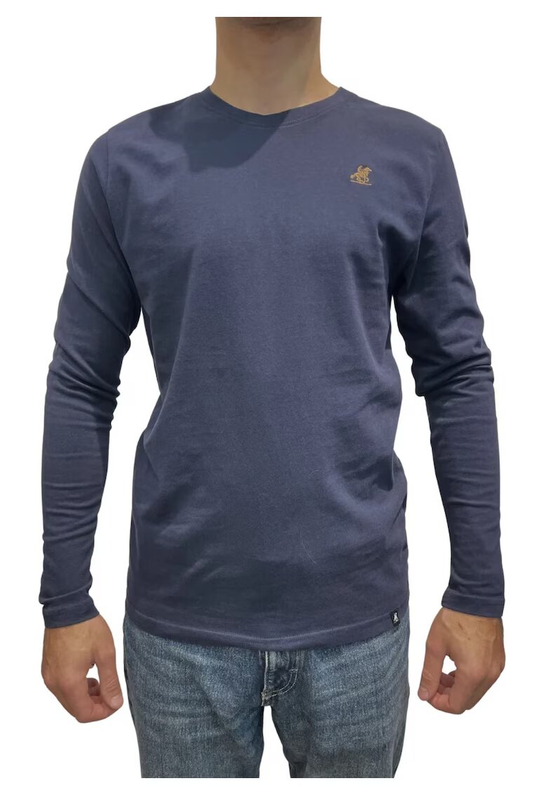US GRAND POLO EQUIPMENT  APPAREL U.S. Grand POLO Tricou barbati cu maneca lunga si decolteu la baza gatului - Bleumarin inchis -