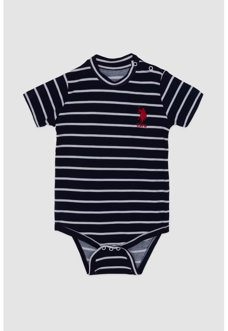US Polo Assn Body de bumbac in dungi cu logo brodat - Bleumarin