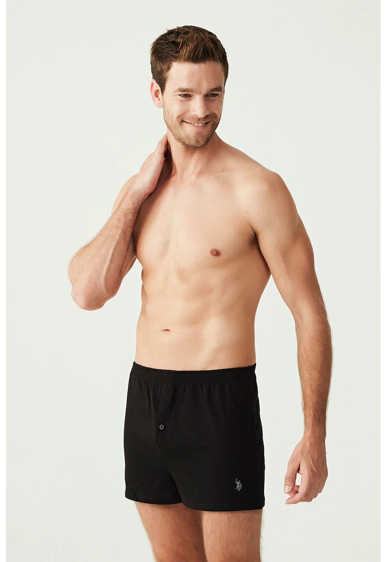 US Polo Assn Boxeri din bumbac cu talie medie - Negru