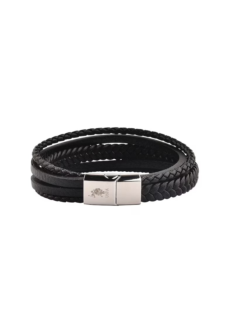 US Polo Assn Bratara cu aspect impletit - de piele - Alb/Negru