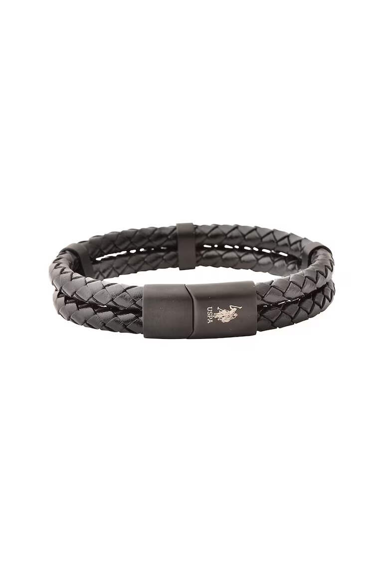 US Polo Assn Bratara cu aspect impletit - de piele - Alb/Negru