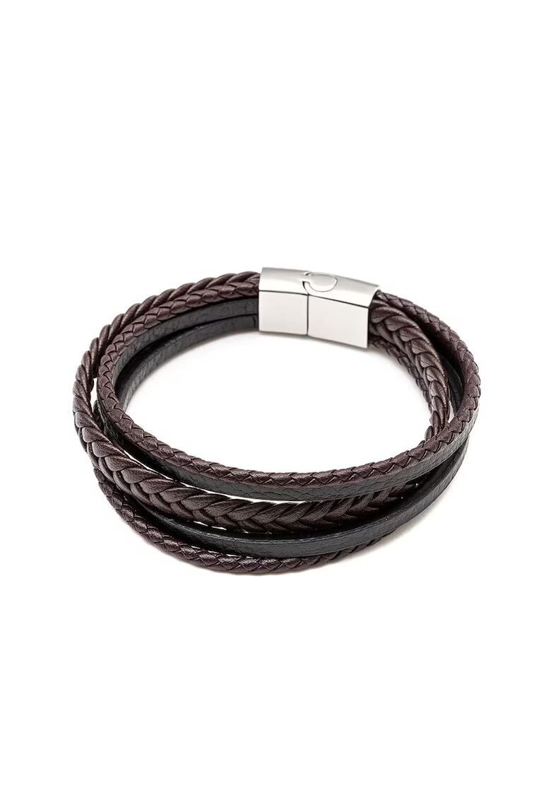 US Polo Assn Bratara cu aspect impletit - de piele - Maro inchis/Maro