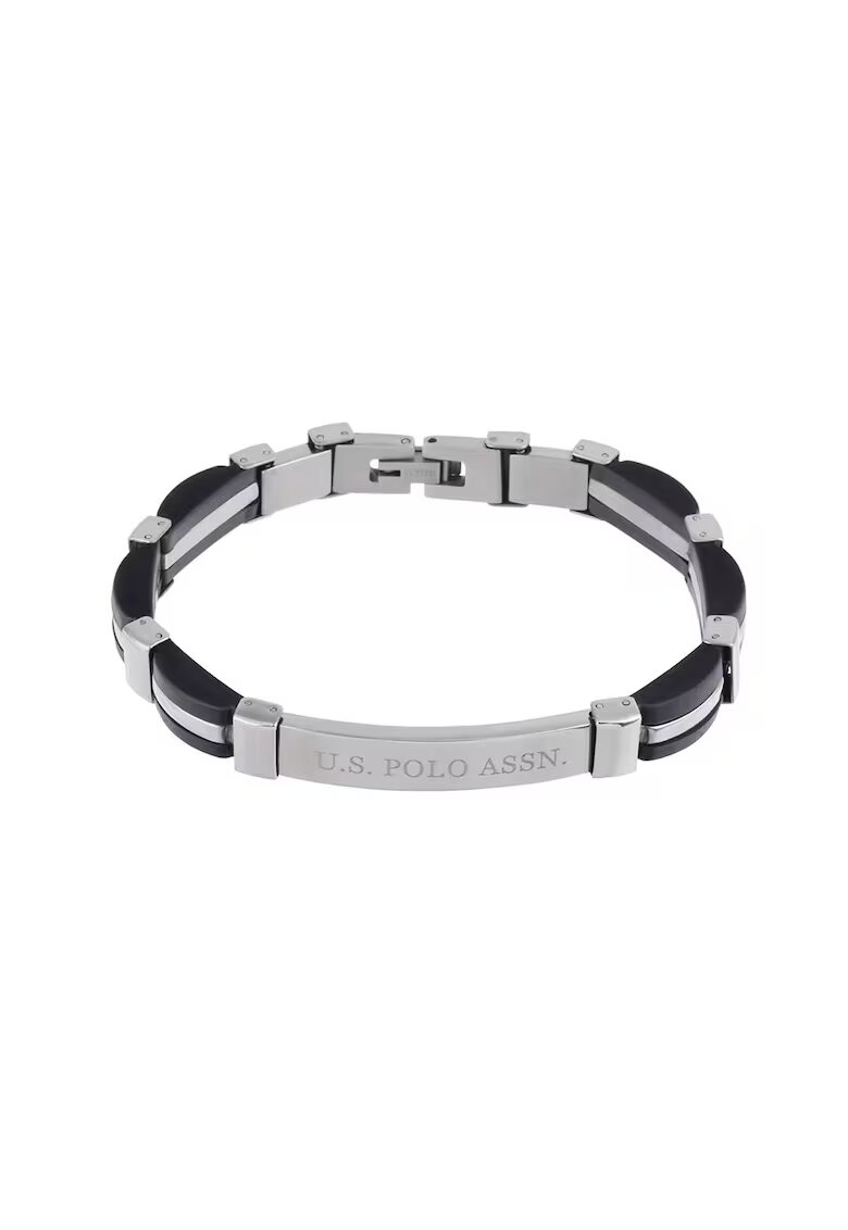 US Polo Assn Bratara cu element central cu logo - Negru/Argintiu