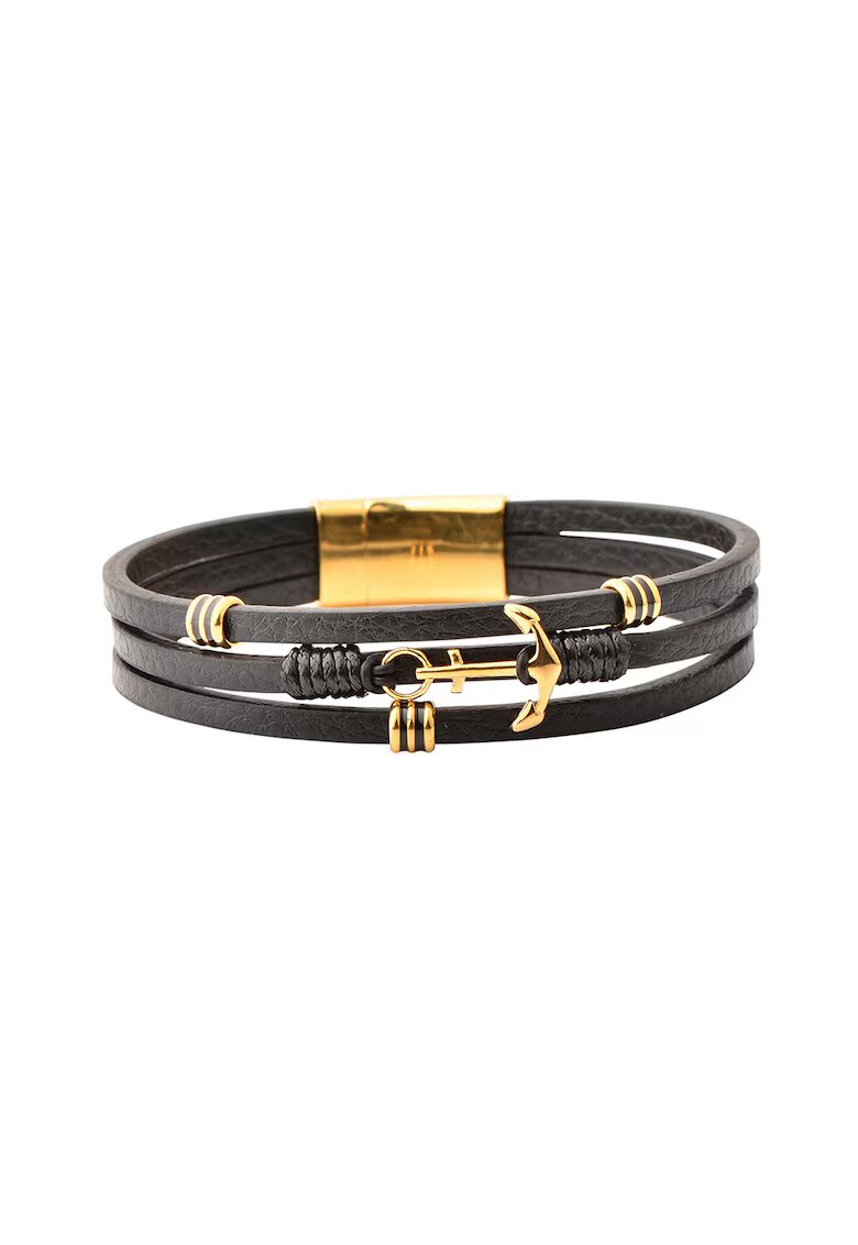 US Polo Assn Bratara de piele cu elemente metalice - Auriu/Negru/Negru stins
