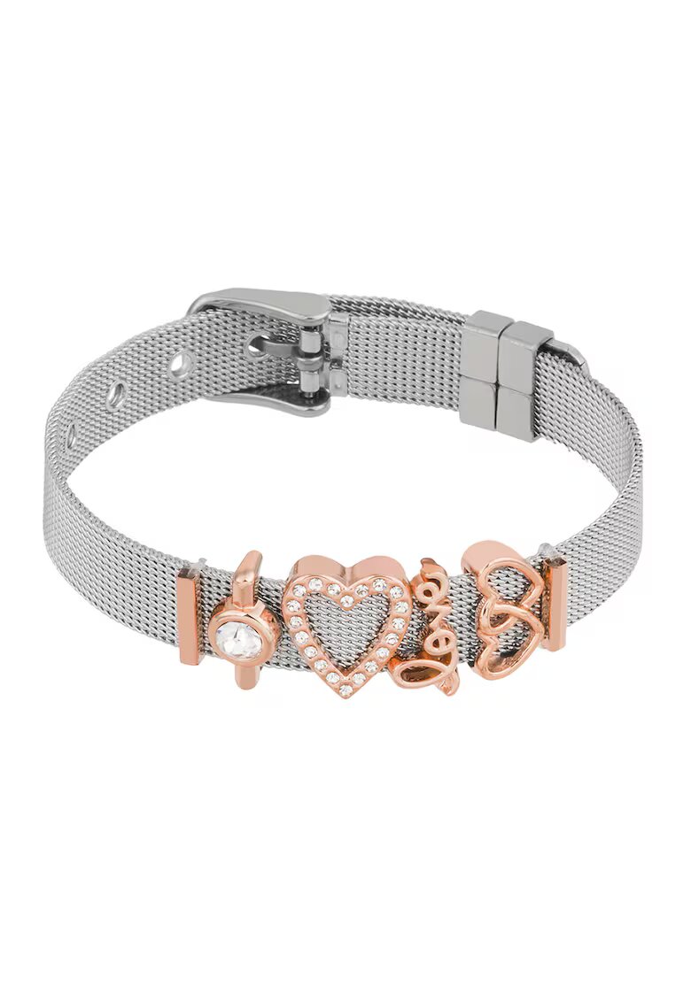 US Polo Assn Bratara din otel inoxidabil cu model plasa - Auriu rose/Argintiu