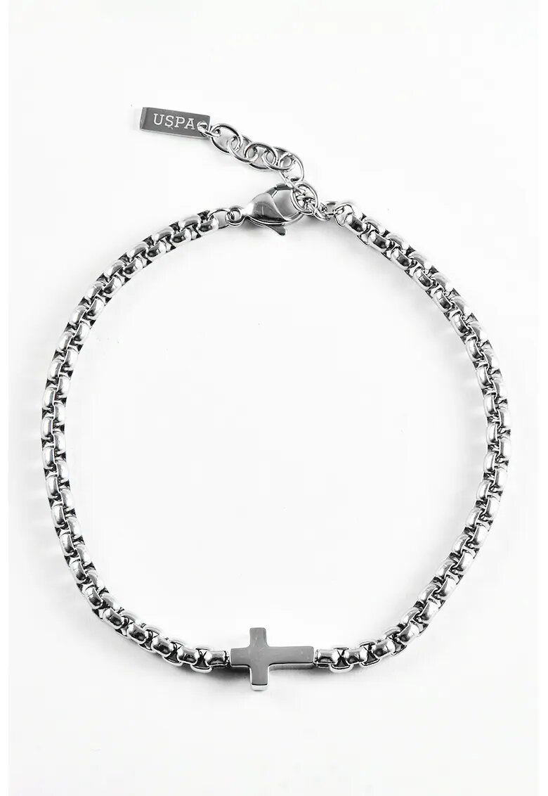 US Polo Assn Bratara din otel inoxidabil cu talisman cruce - Argintiu