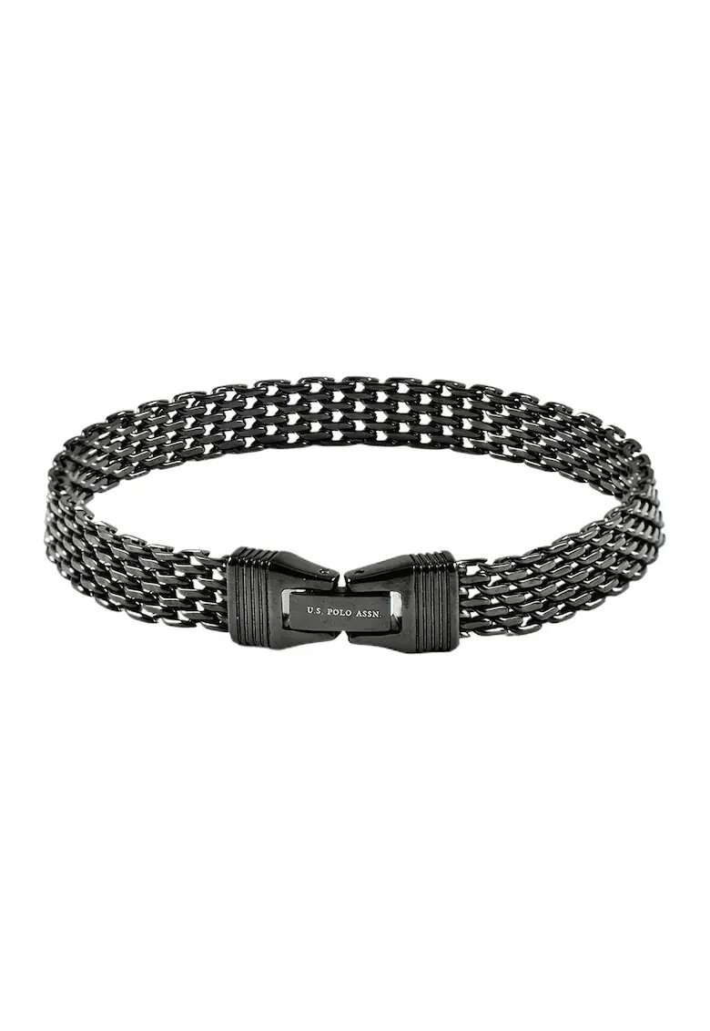 US Polo Assn Bratara tip plasa din otel inoxidabil cu logo - Negru