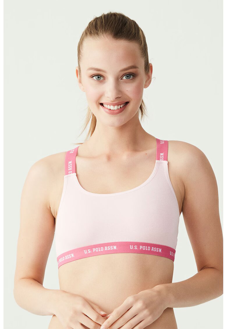 US Polo Assn Bustiera cu bretele incrucisate - cu logo - Roz pal