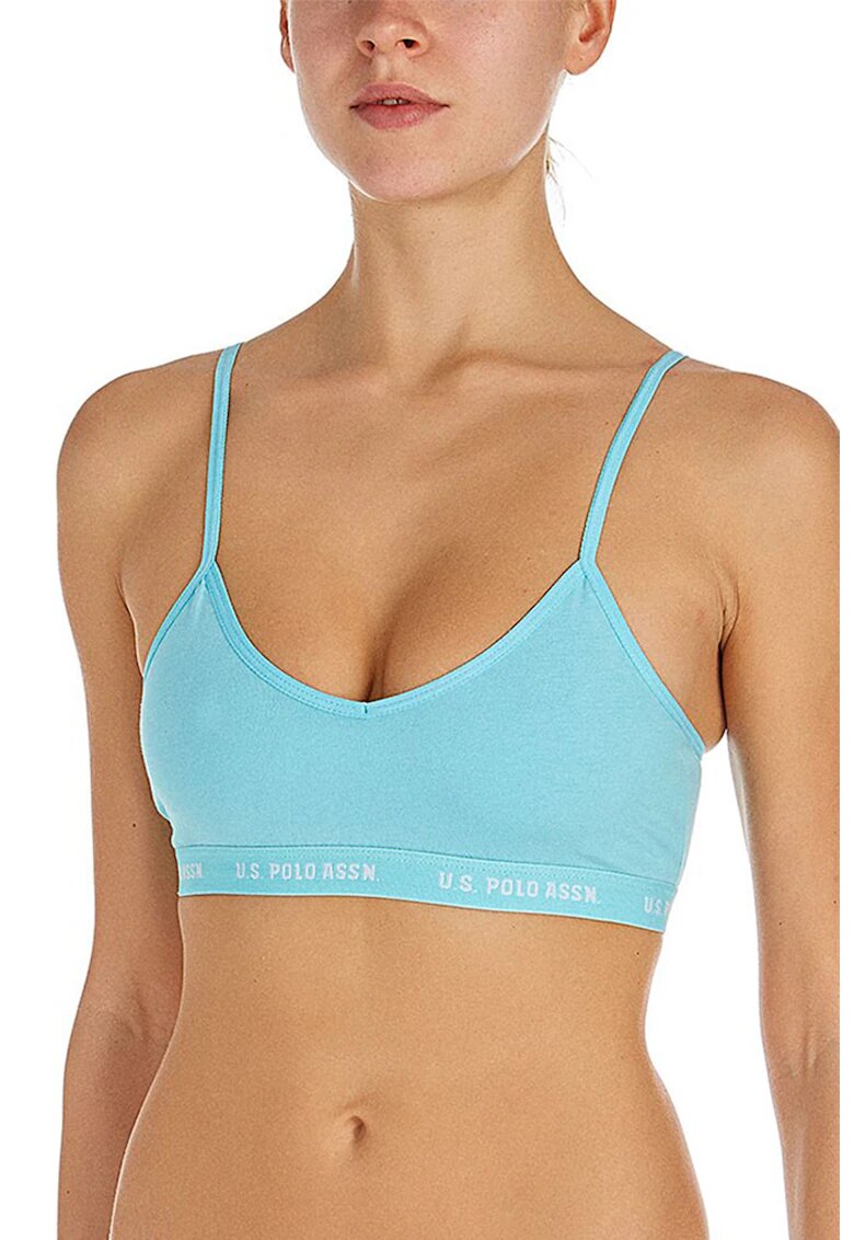 US Polo Assn Bustiera cu decolteu in V si banda cu logo - Verde menta