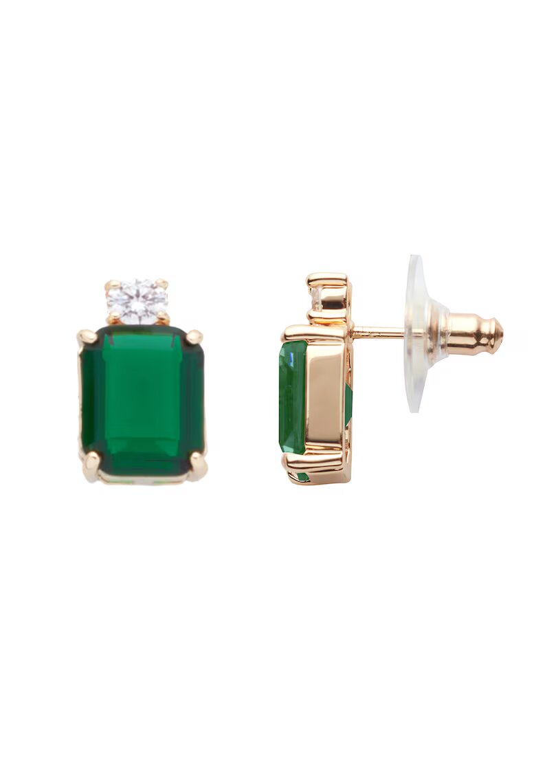 US Polo Assn Cercei cu tija si cristale - Auriu/Verde aquamarin
