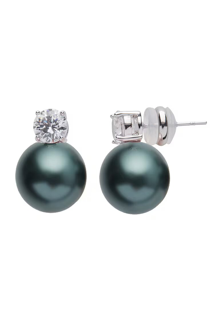 US Polo Assn Cercei cu zirconia si perle - Verde/Argintiu