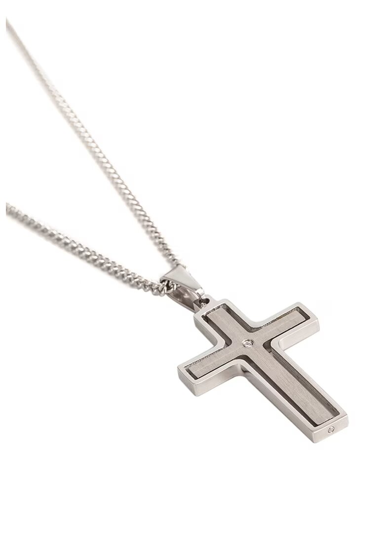 US Polo Assn Colier cu pandantiv cruce - Argintiu/Argintiu inchis